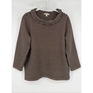 Pure Collection 100% Cotton Striped Cowl Neck Top Size US 12 Black Tan